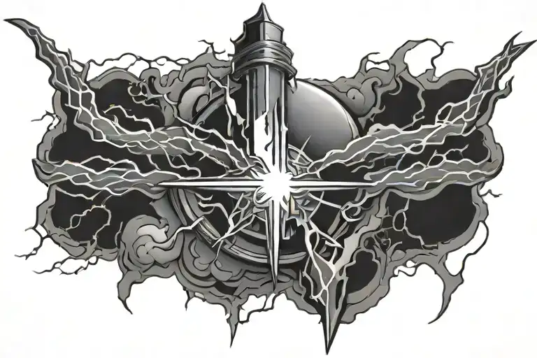 black full arm with lightning tattoo design idea