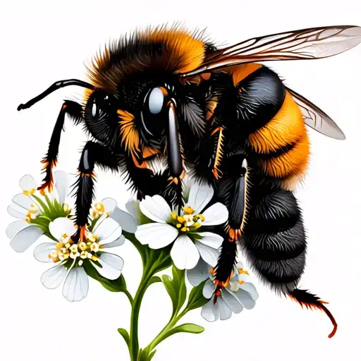 bumble bee with babies breath flower tattoo design idea
