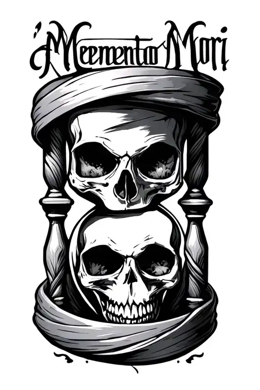 "Memento Mori" mountain skull hourglass wrapped tattoo design idea