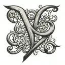 cursive letter E with a heart connecting the letter L tattoo design idea