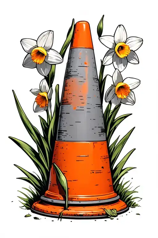 traffic cone with narcissus flowers growing tattoo design idea