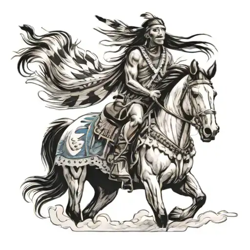 Native American riding horse tattoo design idea