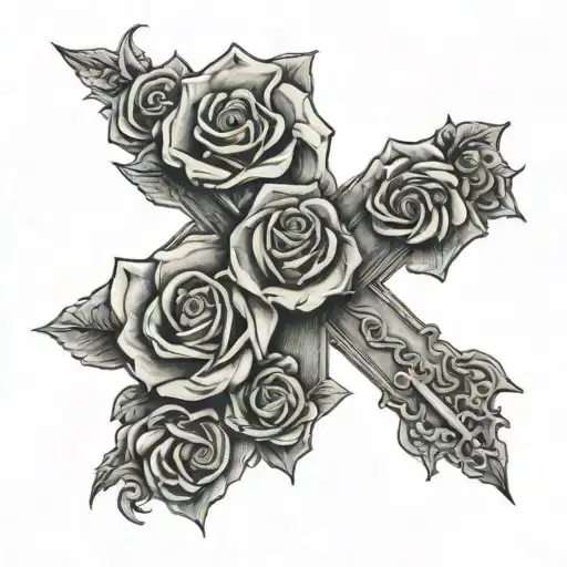 cross with rose around it  tattoo design idea