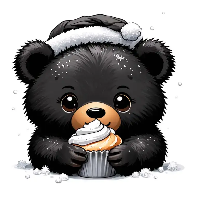 tattoo like a cute teady bear who eat cupcake and some snow fall tattoo design idea
