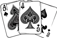 5 card poker hand with the ace of spades, ace of clubs, 8 of spades, and the 8 of clubs with the other card reversed tattoo design idea