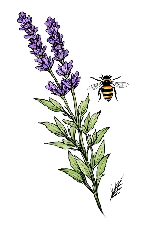 lavender bush and bumble bee tattoo design idea