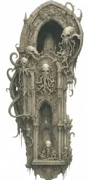cthulhu and cultists trapped in a cathedral realism tattoo design idea