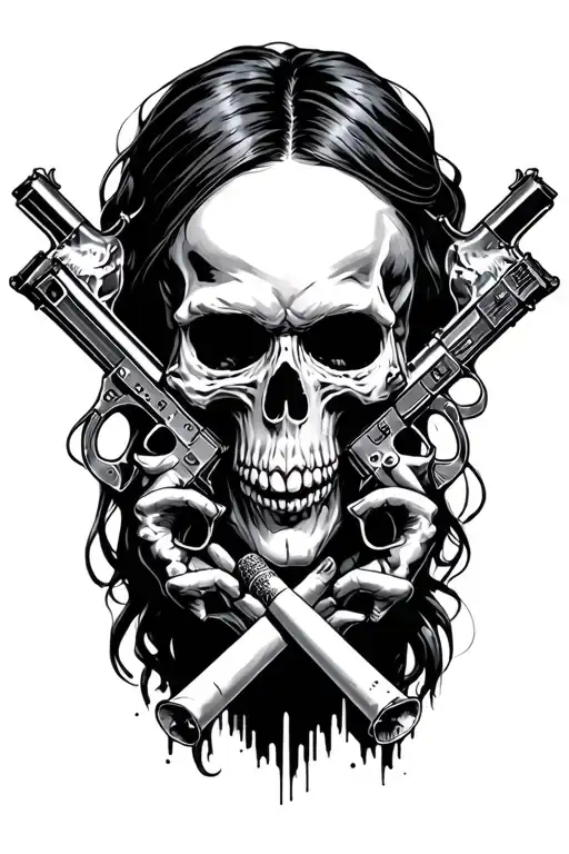 guns demons women prison beer cigarrettes alcohol skulls tattoo design idea