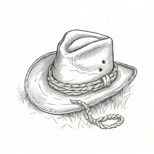 Arthur Morgan's leather hat with rope trim sat atop a grassy field in the American frontier tattoo design idea