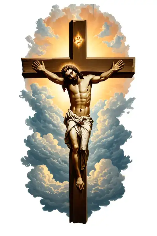 jesus cross with coulds and 4 dates or birth  tattoo design idea