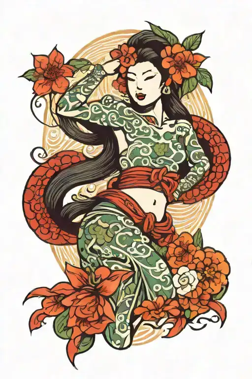 hula girl standing tattoo design idea
