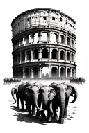 colosseum surrounded by elephants walking together tattoo design idea