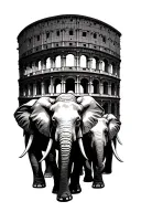 colosseum surrounded by elephants walking together tattoo design idea
