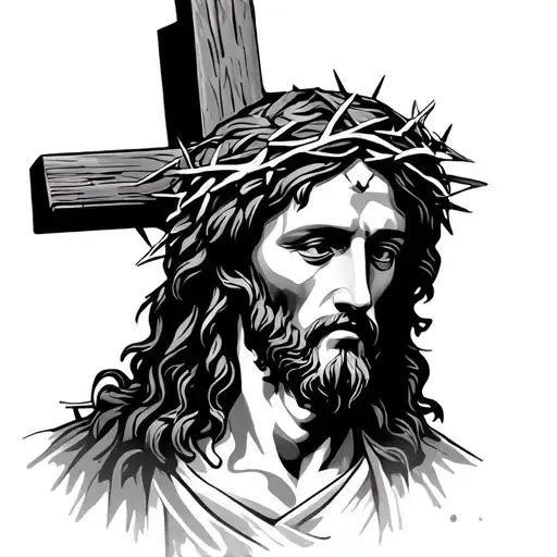 Jesus Crown of Thorns and cross on calvary hill include tattoo design idea