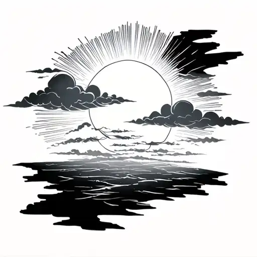 Clouds And Sun Rays tattoo design idea