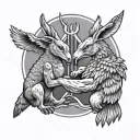 kangaroo arm wrestling eagle tattoo design idea