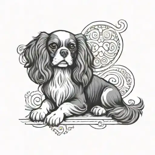 cavalier King Charles spaniel dog with heart shape tattoo design idea