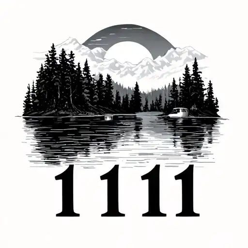 small 1111 numbers with lake on bottom line and on the top tattoo design idea
