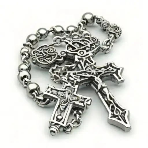rosary with chrome hearts cross wrapped tattoo design idea
