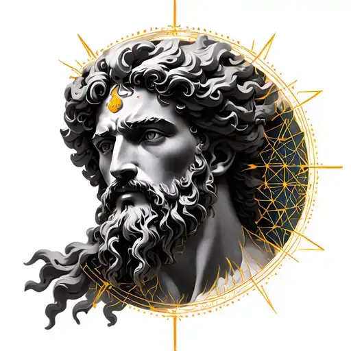 Face Greek God Helios surrounded by sacred geometry tattoo design idea