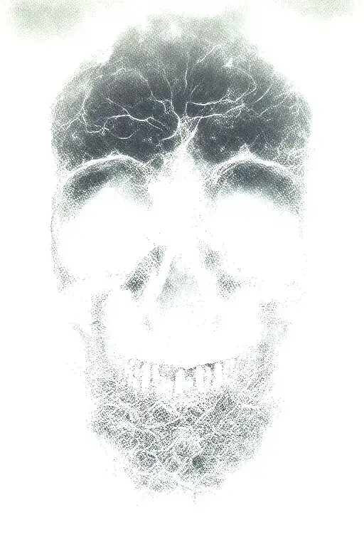 peace and lightining storm and time and nature featuring skull tattoo design idea