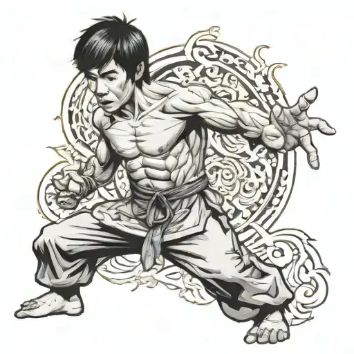 Bruce Lee dwarf fighter tattoo design idea