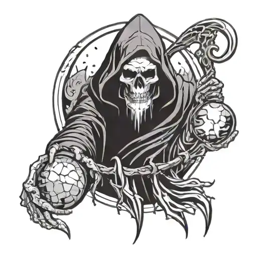 grim reaper holding orb with 2 hands tattoo design idea