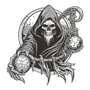 grim reaper holding orb with 2 hands tattoo design idea
