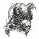 grim reaper holding orb with 2 hands tattoo design idea
