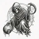 grim reaper holding orb with 2 hands tattoo design idea