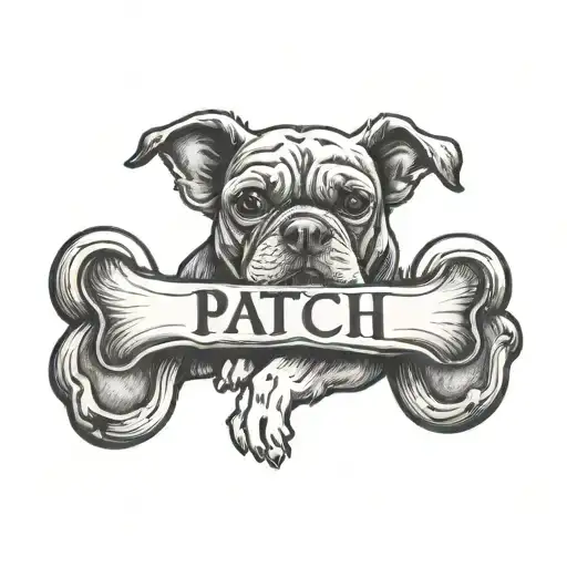 a dog bone that says Patch tattoo design idea