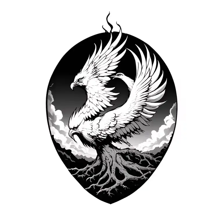 banyan tree with phoenix rising from addiction tattoo design idea