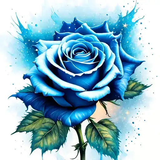 realistic blue rose with stars dust wind and smooth shading  tattoo design idea