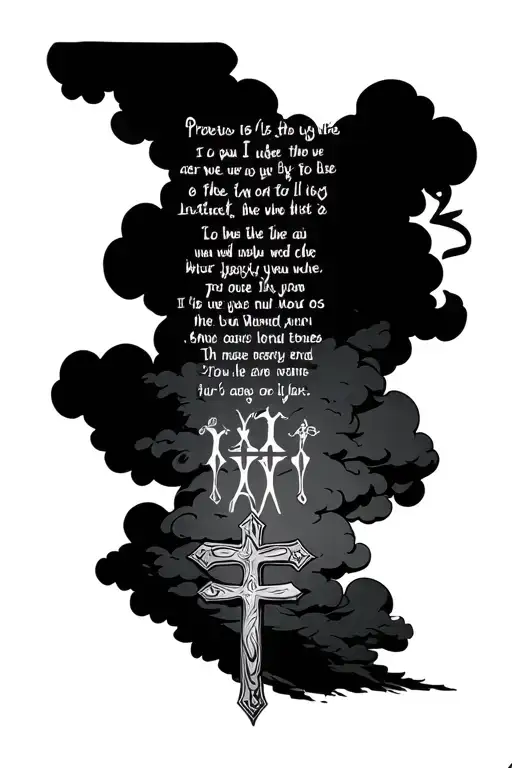 I want Proverbs 16 verse 3 with clouds and 3 crosses at the bottom tattoo design idea