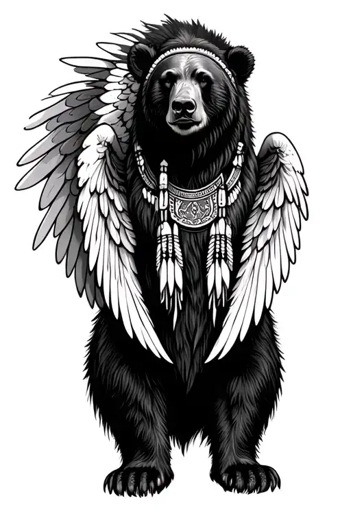 native american bear with angel wings tattoo design idea