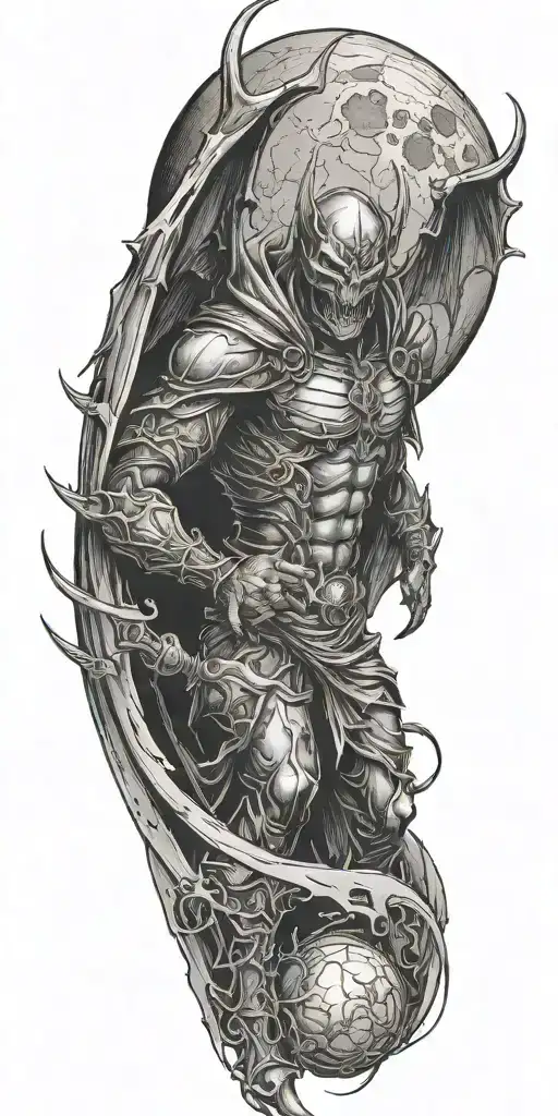 demon knight cutting off his wings  during dark night with a full moon tattoo design idea
