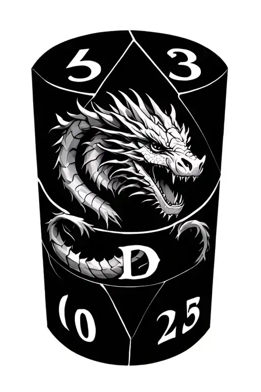 D20 with accurate numbers and dragon wrapped tattoo design idea