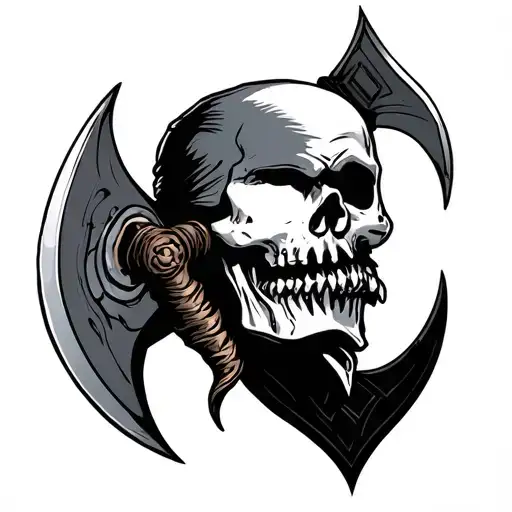 skull face executioner with battle axe tattoo design idea