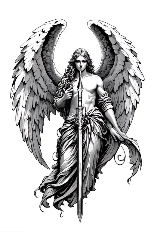 arch angel Raphael spear piercing tattoo design idea