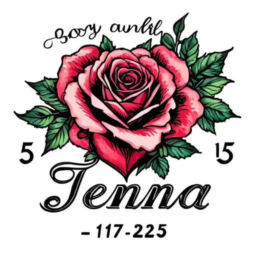 the name Jenna with 5-17-25 under it and a heart and rose tattoo design idea