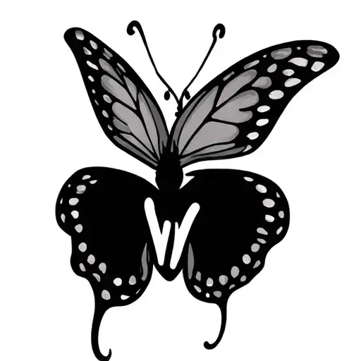 butterfly with M in cursive outline tattoo tattoo design idea