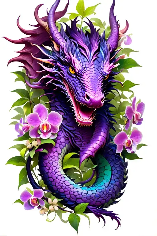  purple dragon with orchid vine wrapping tattoo design idea