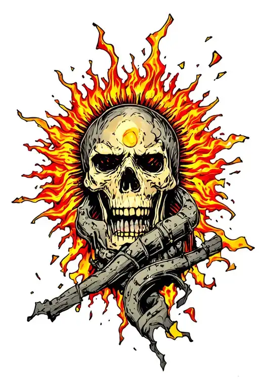 a burning sun shattering into pieces tattoo design idea