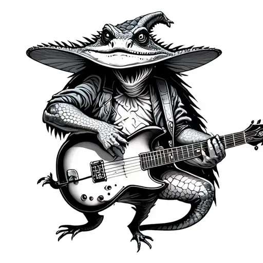 lizard wizard playing guitar tattoo (King Gizzard) tattoo design idea