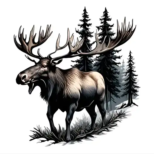 Moose with Trees Forest Tree tattoo design idea