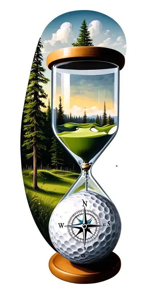 family and forest and hour glass and compass golf course golf ball tattoo design idea