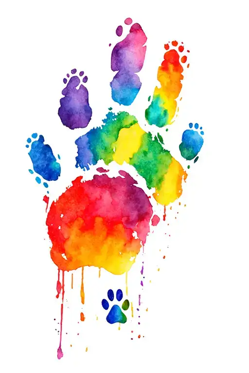 gay rainbow and 4 solid black dog paw prints tattoo design idea