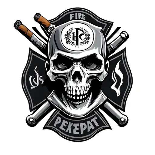 reaper fire department maltese with cigar tattoo design idea