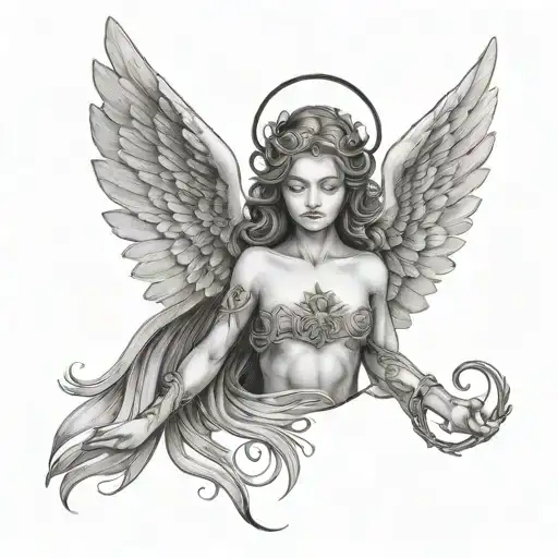 seraphim, biblically angel, eyes surrounded tattoo design idea