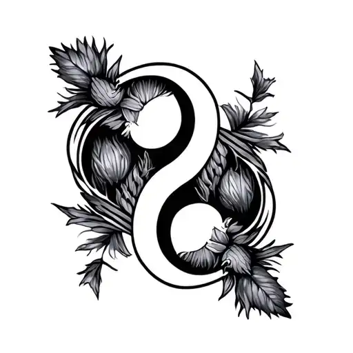Ying Yang Scottish thistle intertwined tattoo design idea